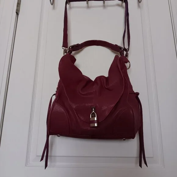 Soriel New York Leather Hobo Handbag, Raspberry color, Silver tone hardware - Picture 2 of 12